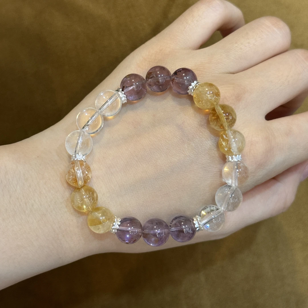 【满星小富婆】10m紫水晶+黄水晶+白水晶手串原创天然水晶 Z154