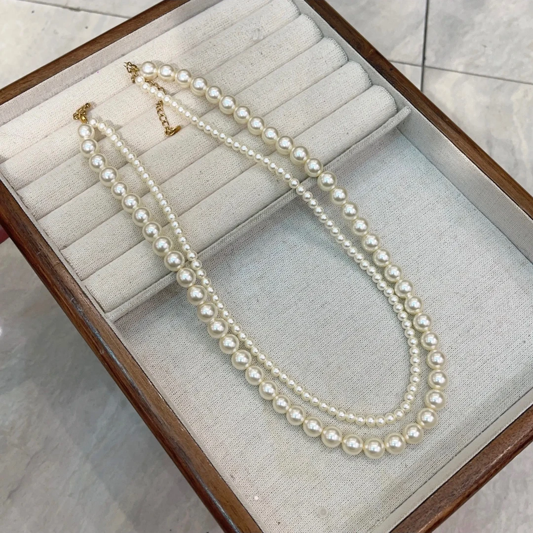 钛钢仿珍珠项链 2025钛钢仿珍珠项链4mm和8mm双层贝珠项链F01