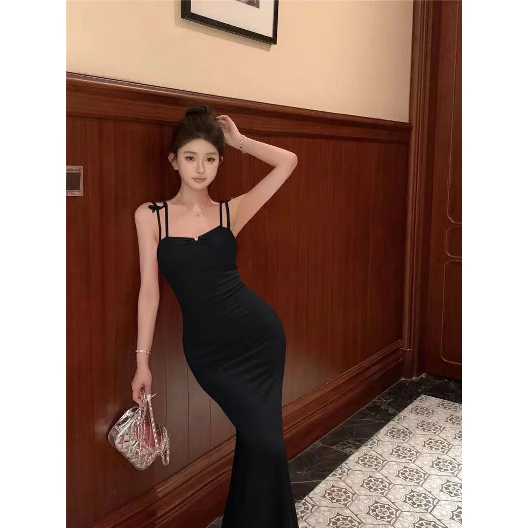 实价实拍~吊带裙女夏季修身显瘦鱼尾裙包臀连衣裙气质长裙收腰