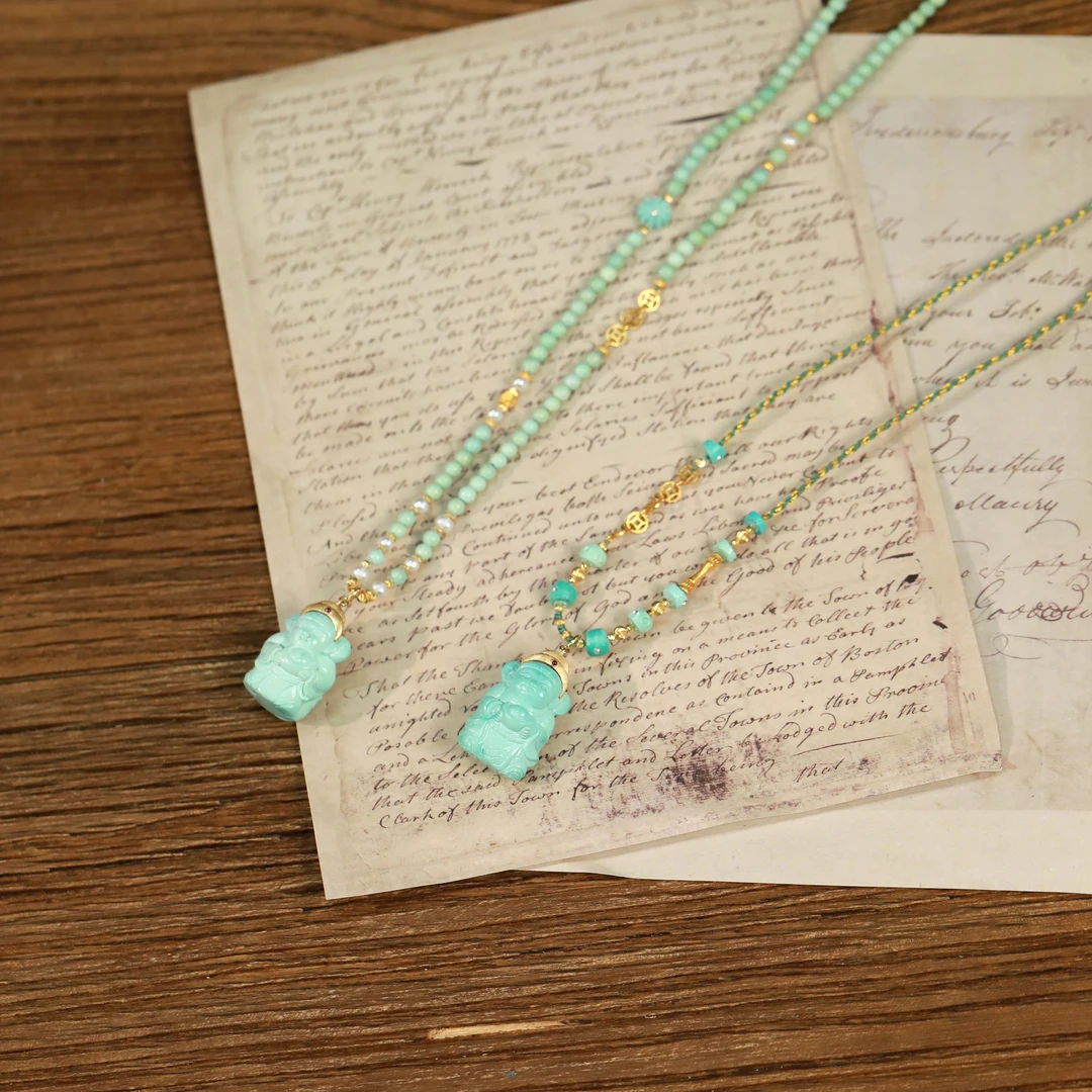 霖泽|绿松石财神18K金项链复古国风时尚潮流LZ2025022601