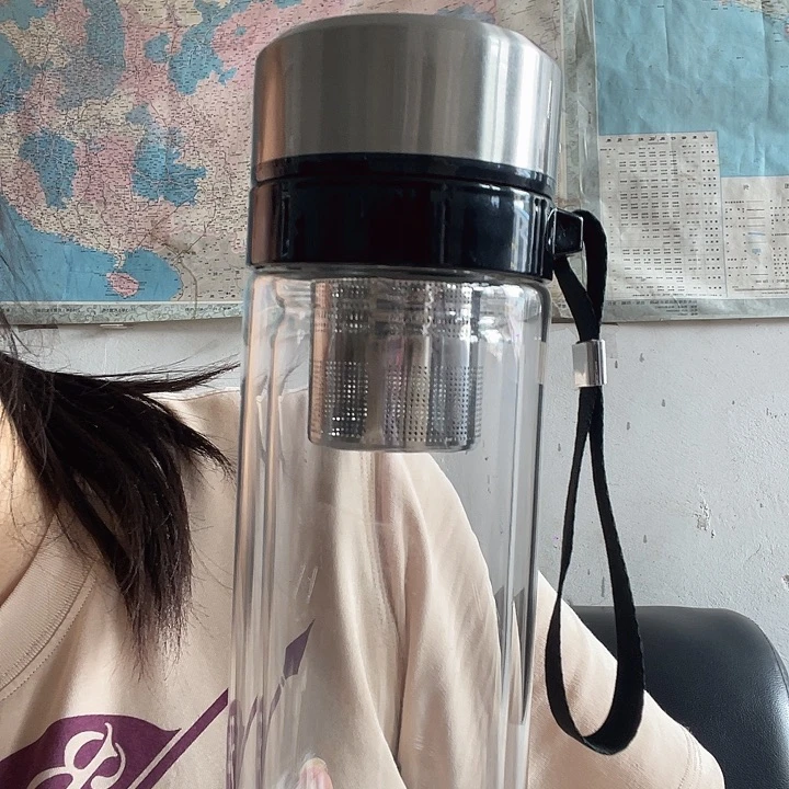 水晶玻璃吸管款提绳盖加长玻璃杯