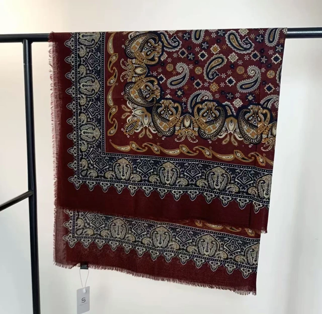 k（绿扣）绯红腰果1-960 优质亚麻棉135*135左右 轻奢百搭方巾