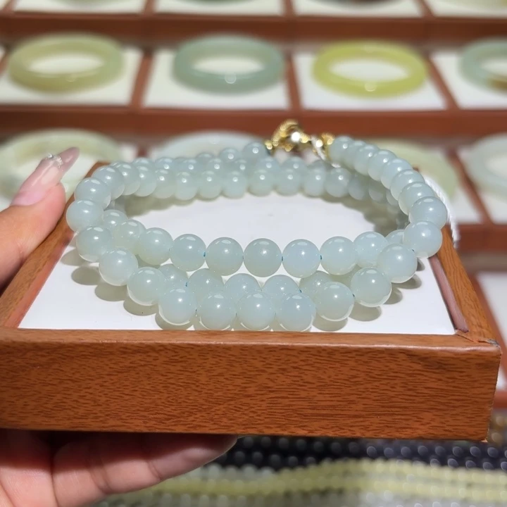 和田玉（黄玉）未镶嵌手链且末蓝项链卡8mm