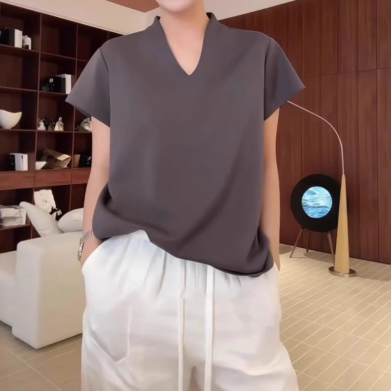简约V领正肩短袖T恤2025夏季薄款胖MM大码女装宽松遮肉打底衫上衣