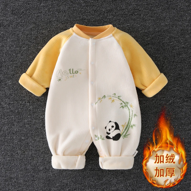 宝宝秋冬连体衣婴儿加绒加厚哈衣男女小宝爬服新生儿无骨款外出服