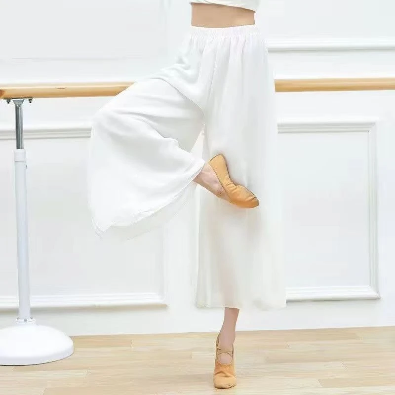 加长版白色飘逸垂感雪纺双层阔腿裤显瘦韩版休闲高腰大摆舞蹈长裤