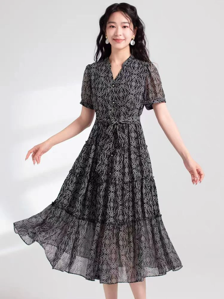 【YANGSHANG】 法式碎花熟女裙V领Y3K黑色显瘦Q8P537