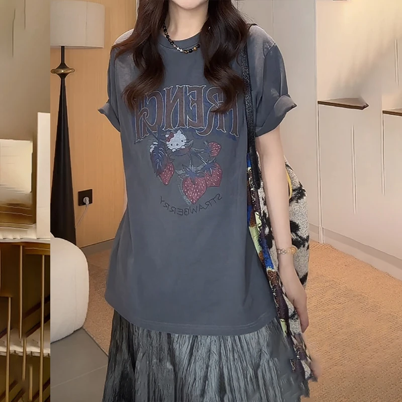 时尚圆领网红印花短袖T恤女休闲韩版宽松情侣夏季美式3007