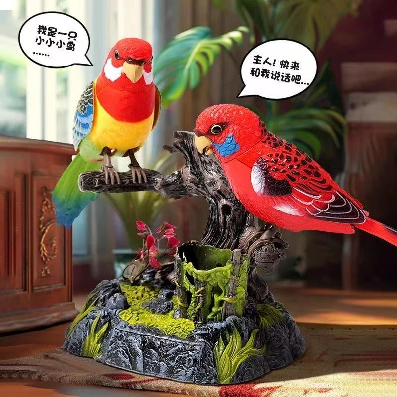 会说话的鹦鹉玩具小鸟摆件仿真鸭子电动狗猫头鹰恐龙鸟笼娃娃玩偶