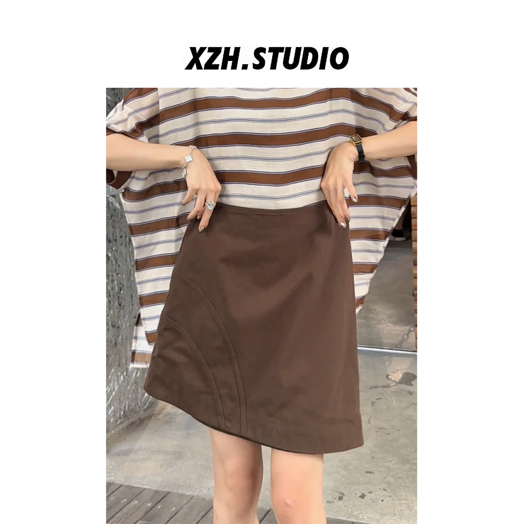 徐子涵ZIHAN 夏款不规则斜裁拉链半裙 高腰显瘦设计感休闲短裙女