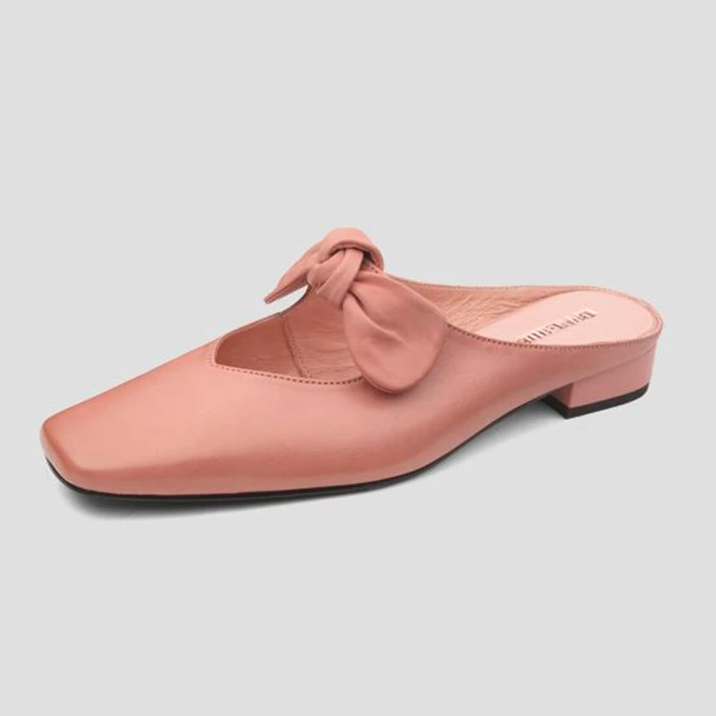 时尚粗跟春夏蝴蝶结包头拖擦色夏季皮凉鞋方头包头低跟高跟百搭