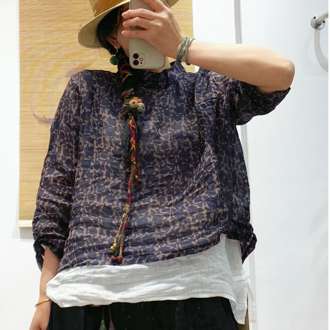 雨梦  苎麻文艺数码印花上衣【317款】