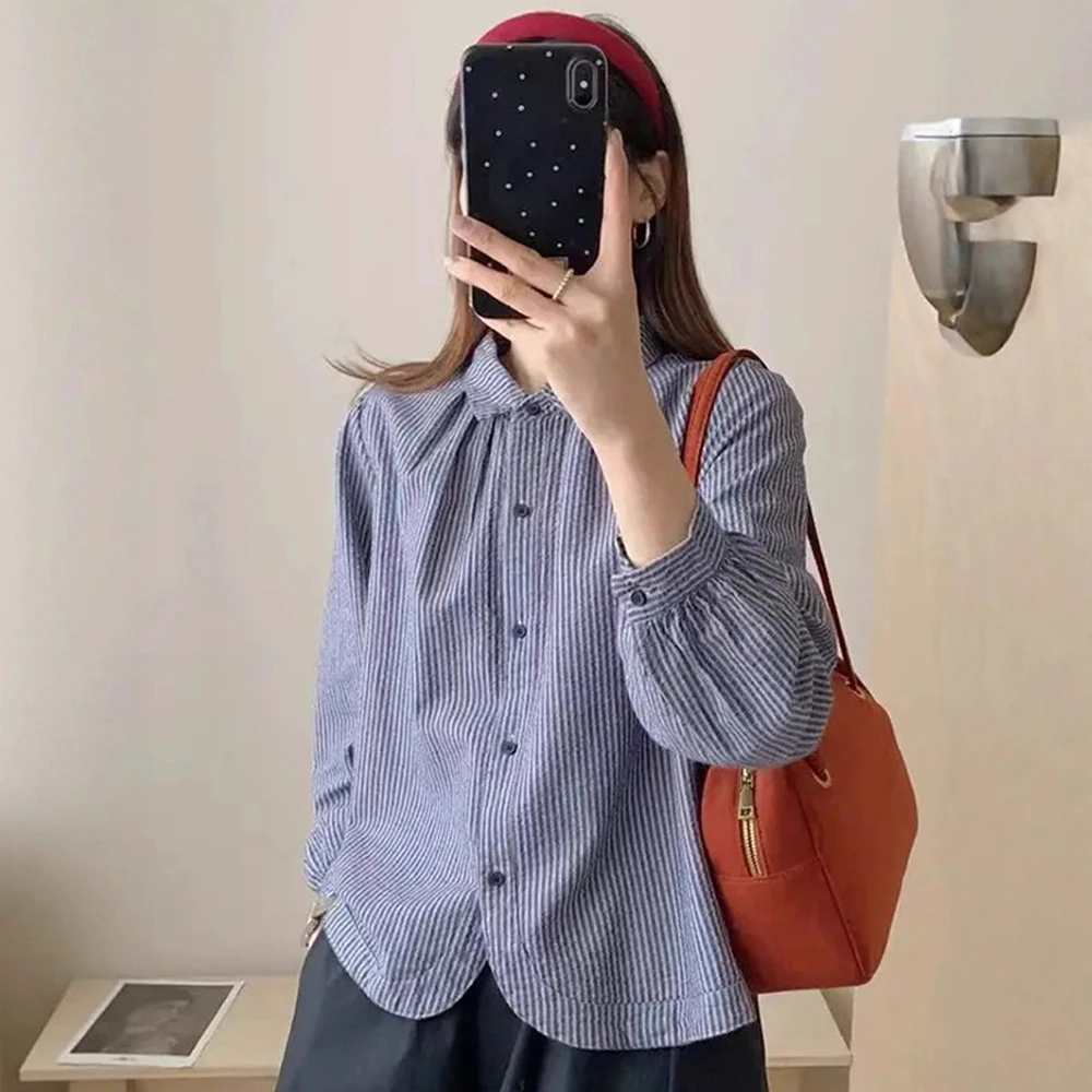 常规款高级感复古拼接条纹长袖衬衫女2025秋季新款宽松休闲洋气百