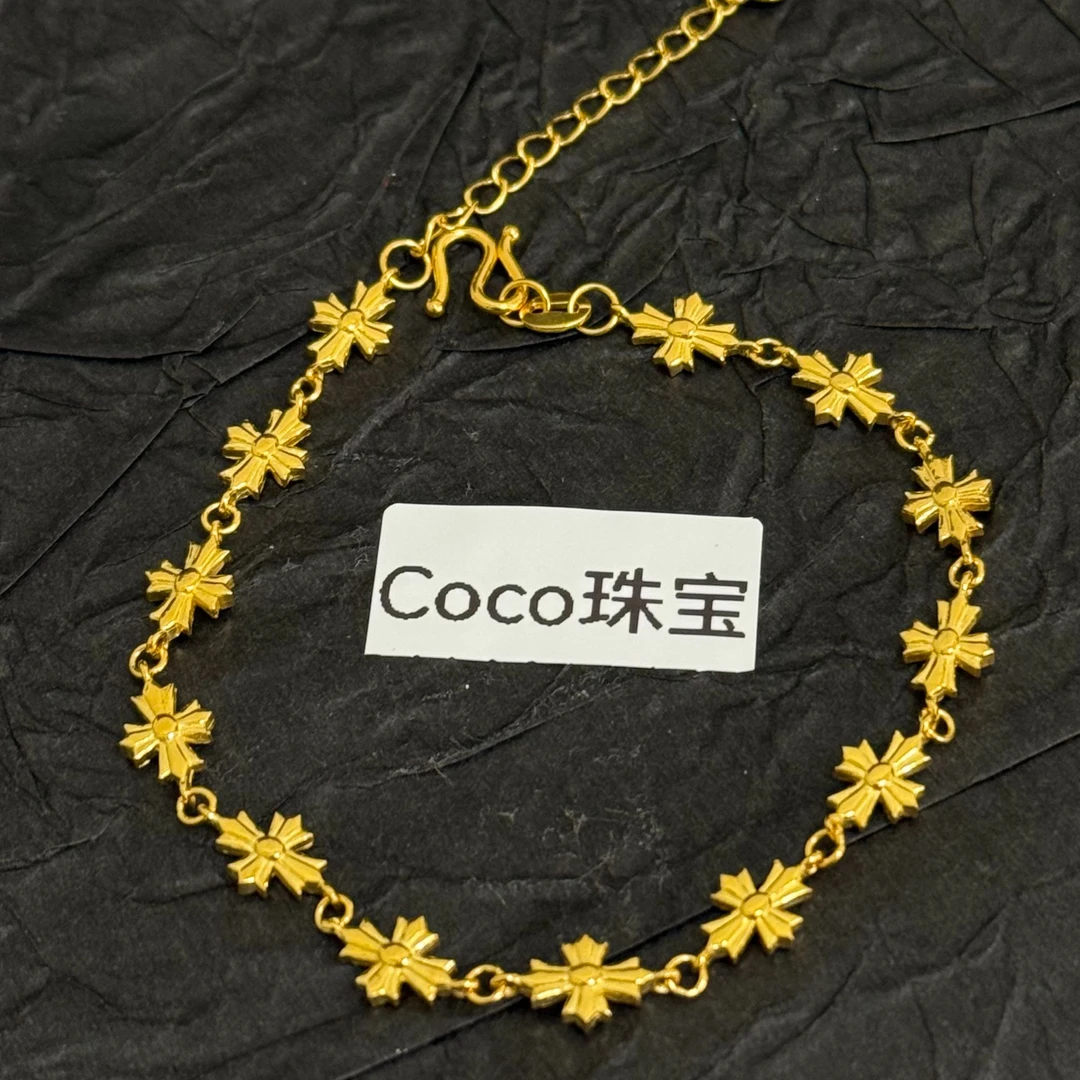 【十字架手链】足金999古法纯黄金真金经典女款5G工艺