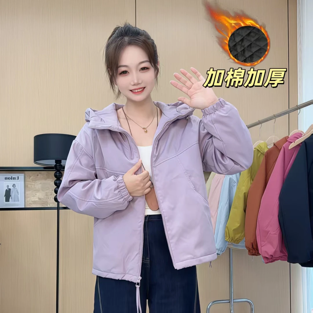 加厚加棉2025新款情侣短外套连帽宽松型双条拉链慵懒风外套女