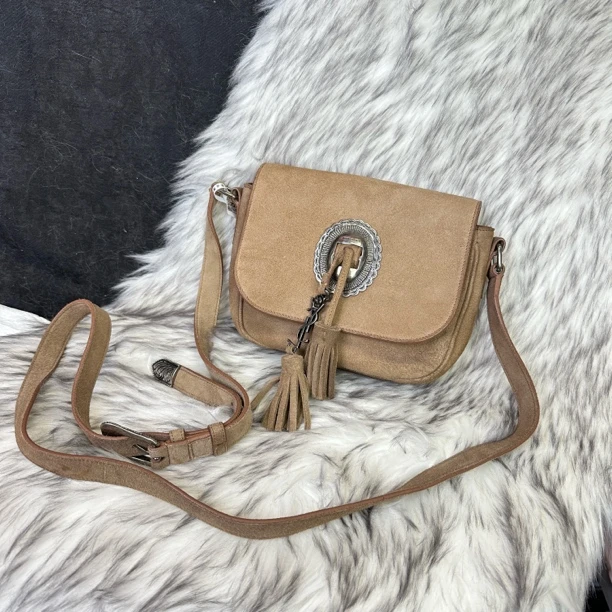 95新 YSL/圣罗兰 麂皮流苏邮差斜挎包