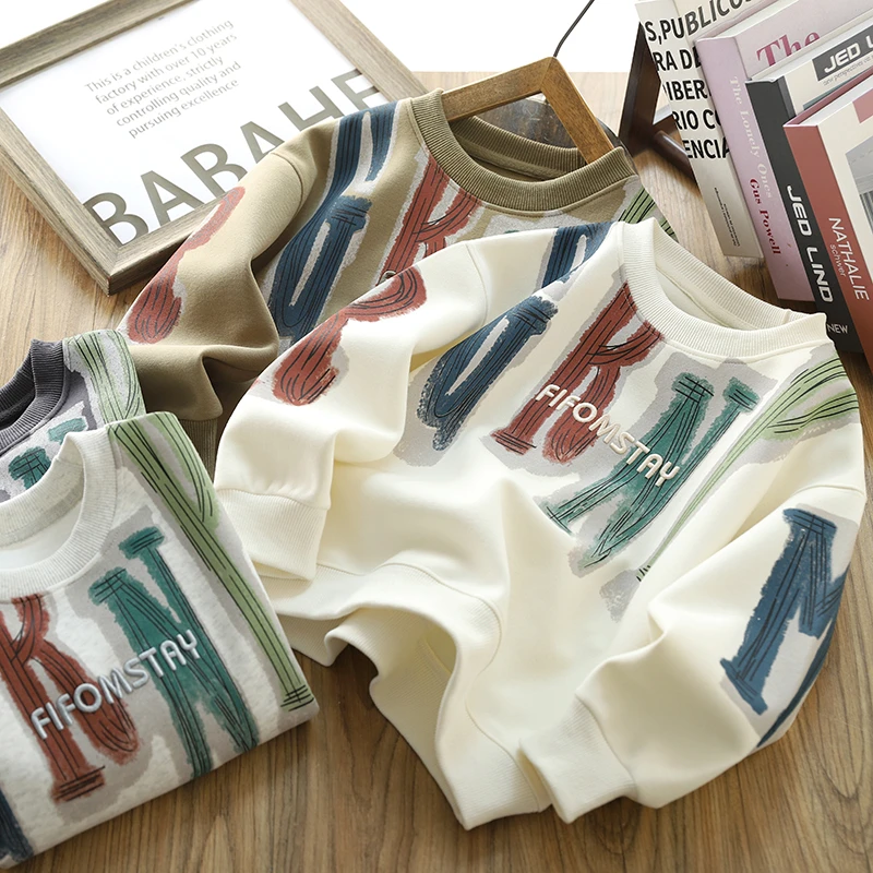 男童卫衣春秋装2025新款儿童潮酷字母印花圆领衫中大童装休闲上衣