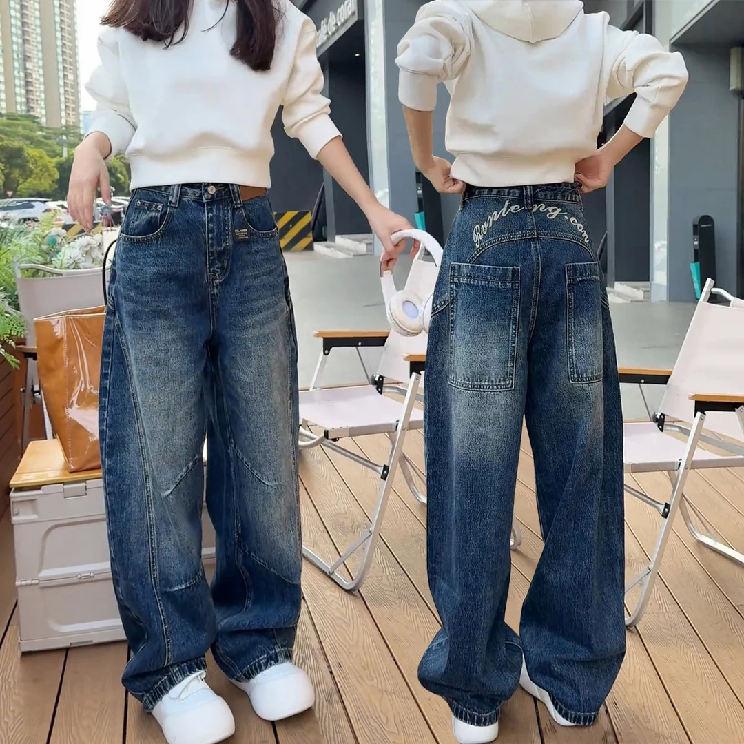 加绒牛仔裤女2025秋冬季新款直筒阔腿裤大码胖mm粗腿显瘦弯刀裤子