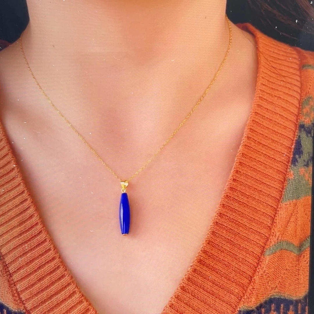 青金石银S925镀金镶嵌吊坠一字