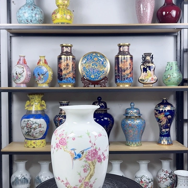 摆件景德镇陶瓷水点桃花