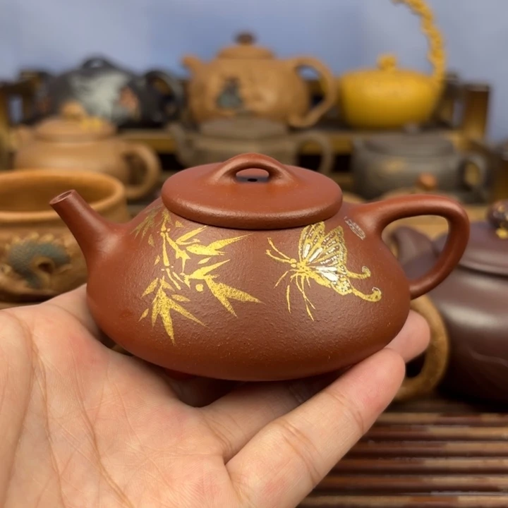 茶壶紫砂石瓢原矿朱泥大红袍100c