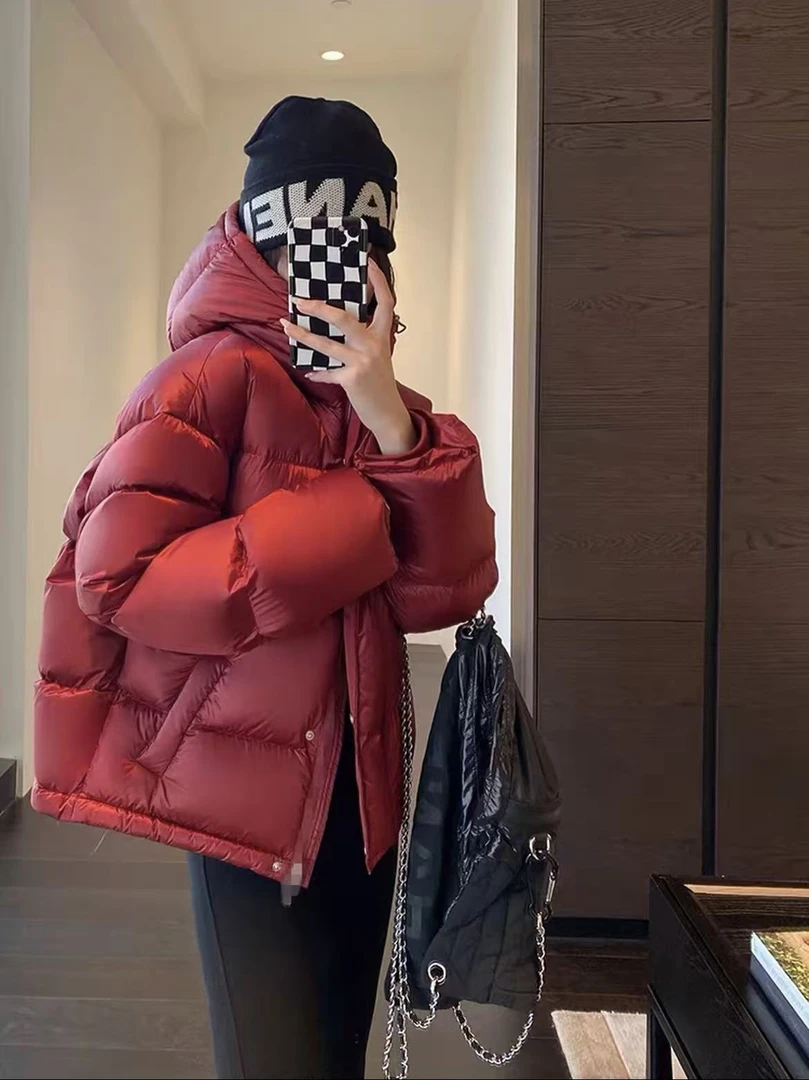 95%白鸭绒羽绒服蓬松感轻奢保暖连帽短款