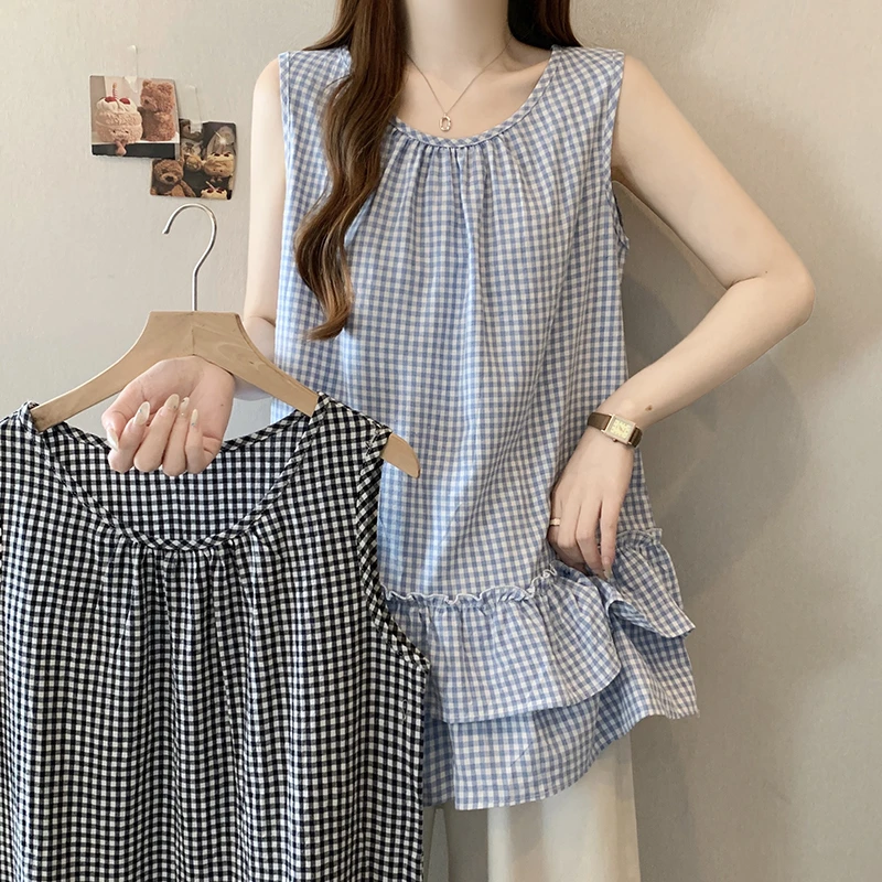 2025夏装新款胖mm大码女韩系小清新荷叶边背心无袖上衣