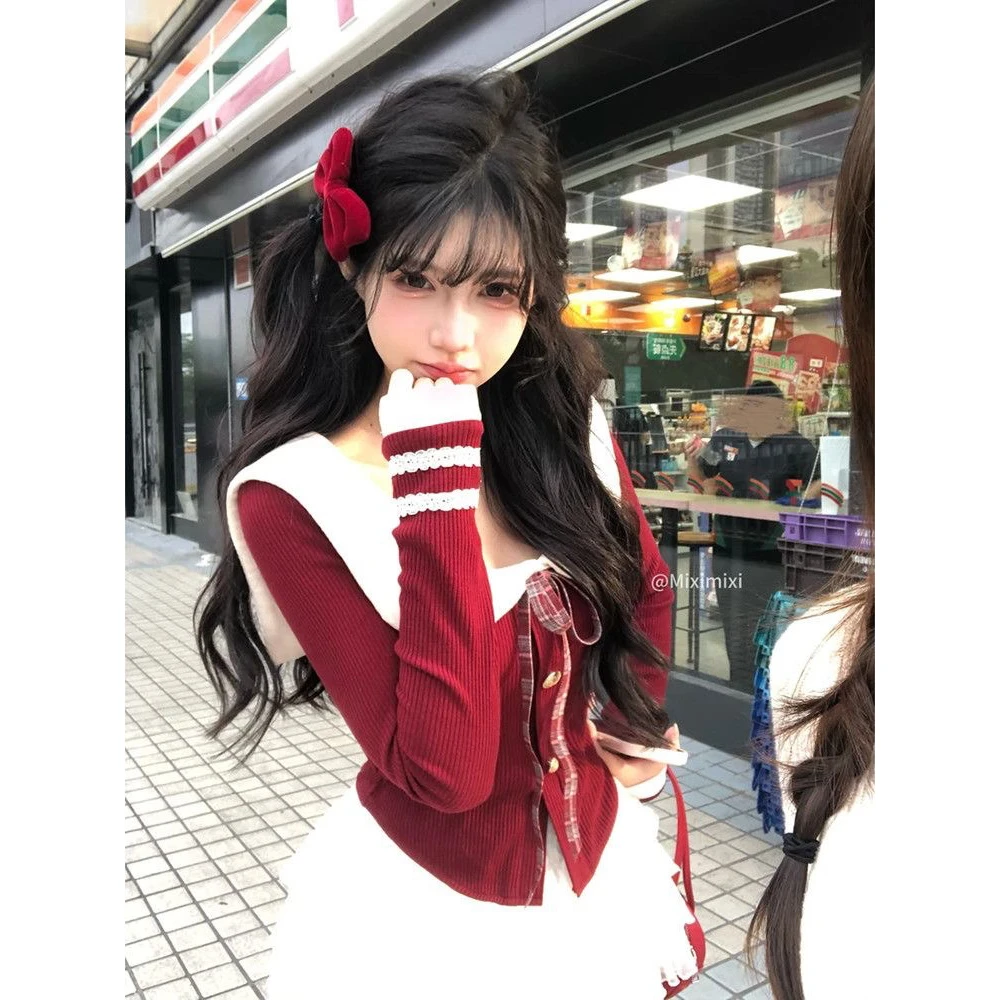 2025新年款 纯欲辣妹海军领系带设计感上衣衫女秋冬蓬蓬裙两件套