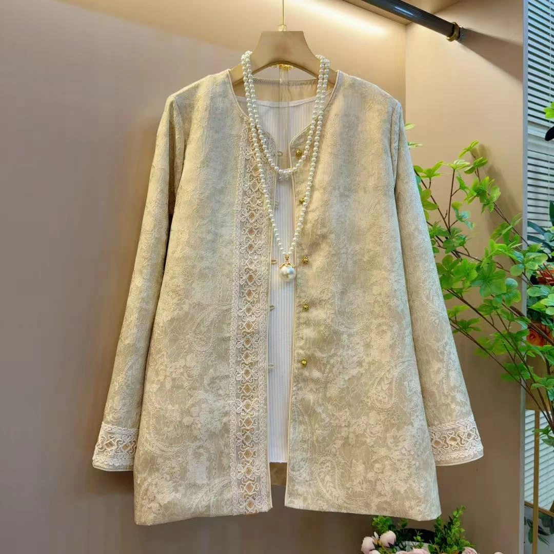 春季新款洋气圆领时尚国风新款百搭遮肉外套（长71左右）