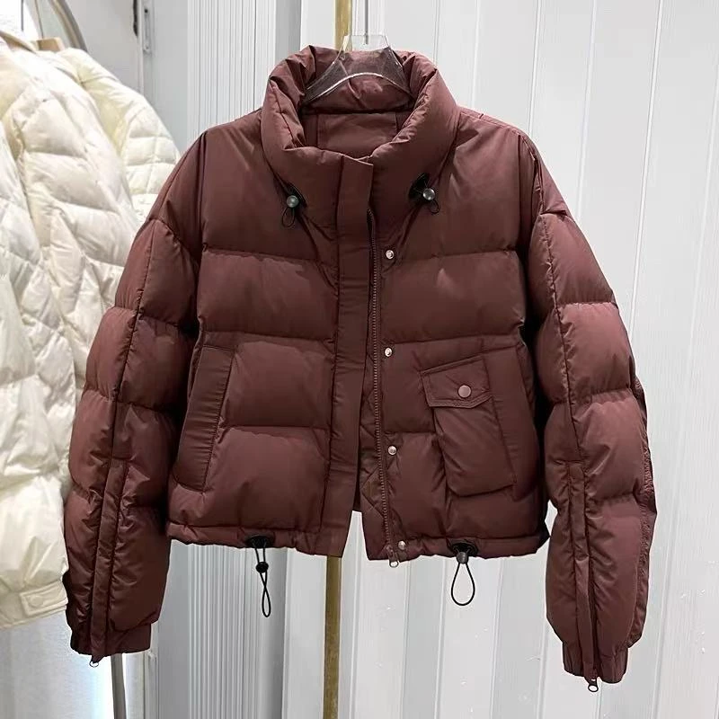 专柜品质高档时尚显瘦短款立领加厚羽绒服女外套保暖白鸭绒欧货潮