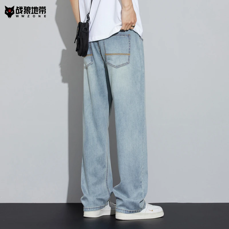 夏季薄款天丝牛仔裤男士2025新款美式宽松直筒垂感冰丝休闲长裤子