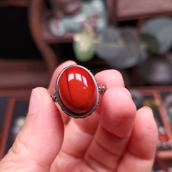 小***R南红玛瑙银S925镶嵌戒指