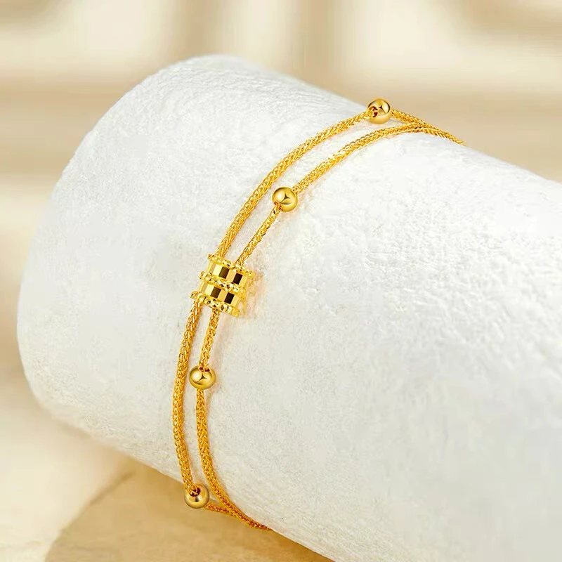 小蛮腰黄金手链999足金双层手链5G金小金珠链条桃心尾链生日送礼