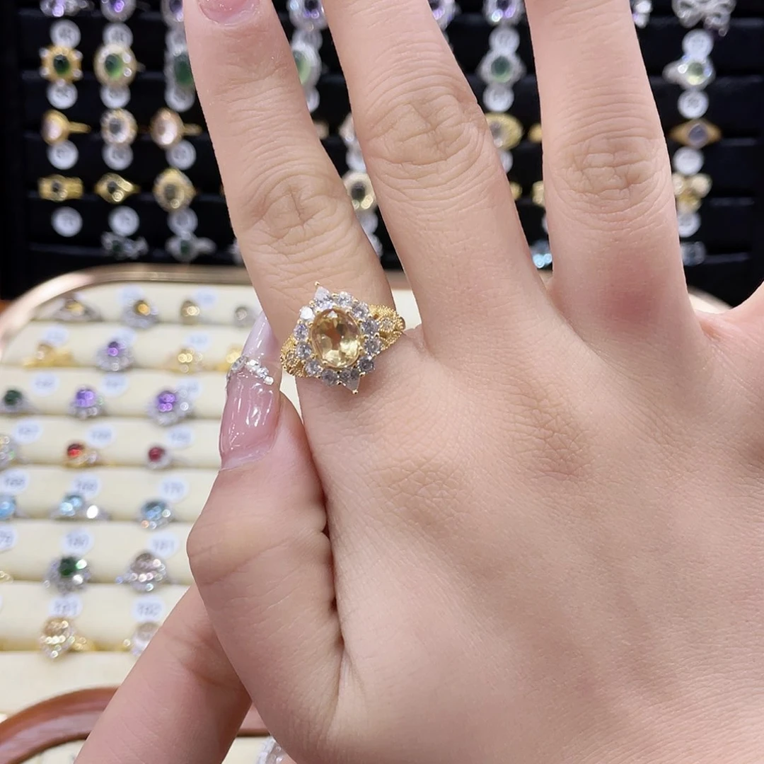 黄晶戒指女款银S925镶嵌