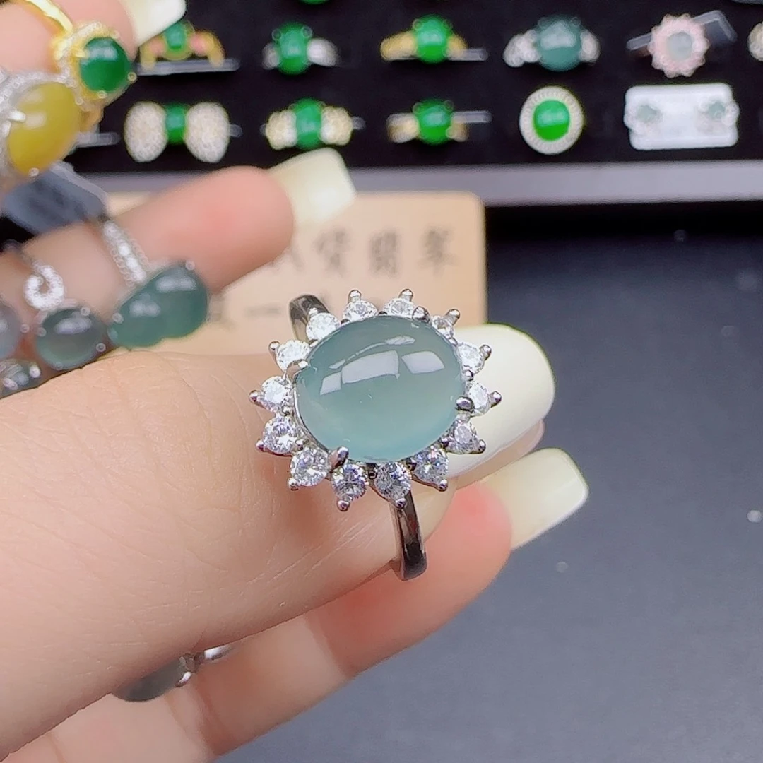 翡翠戒指银S925镶嵌1111