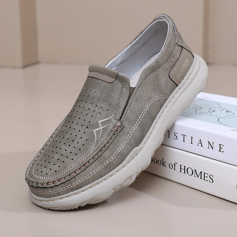 新款休闲男鞋软面软底套脚懒人驾车鞋新款舒适男鞋镂空男士布鞋
