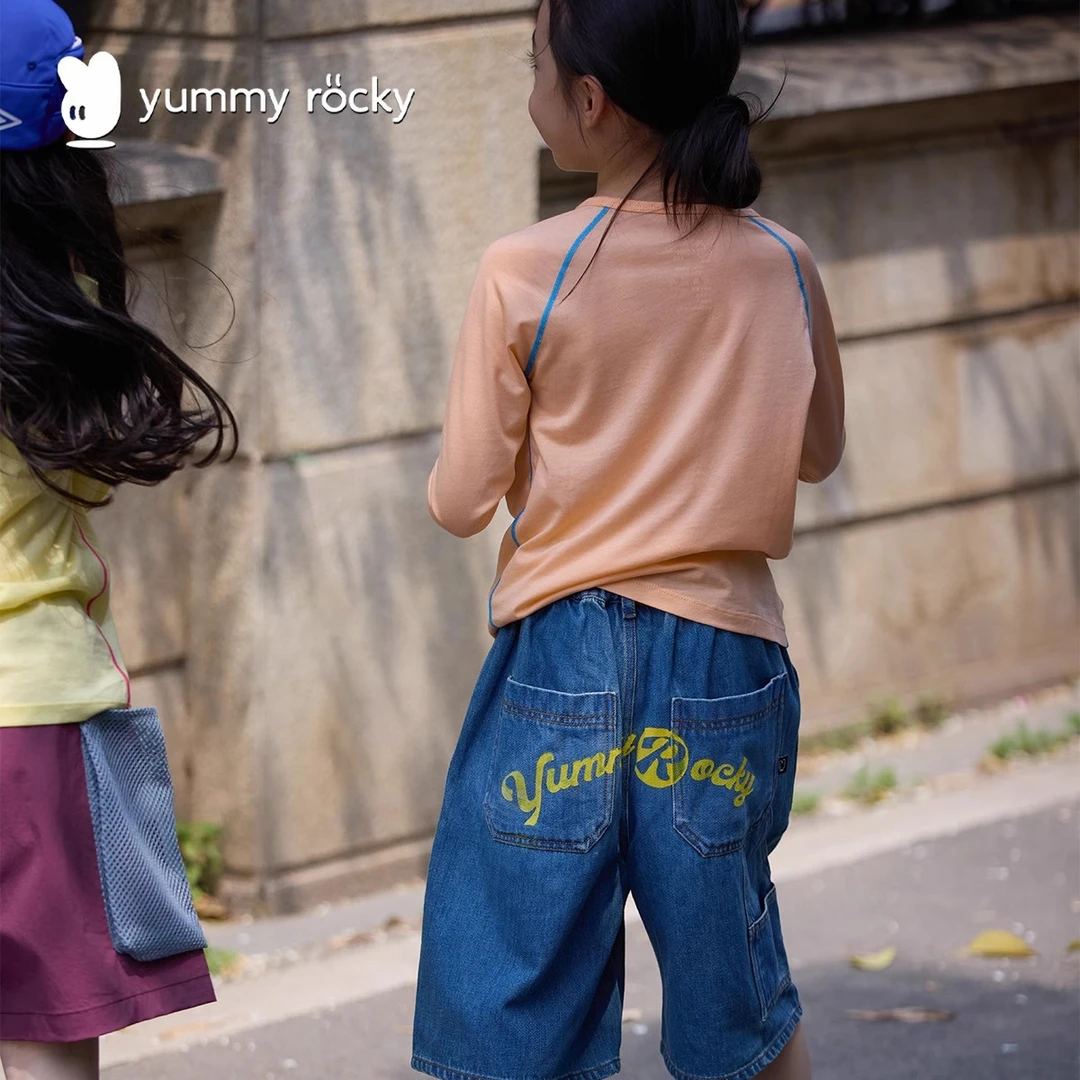 yummy&rocky【趣多多】A类100%棉环保印染牛仔中裤夏季百搭