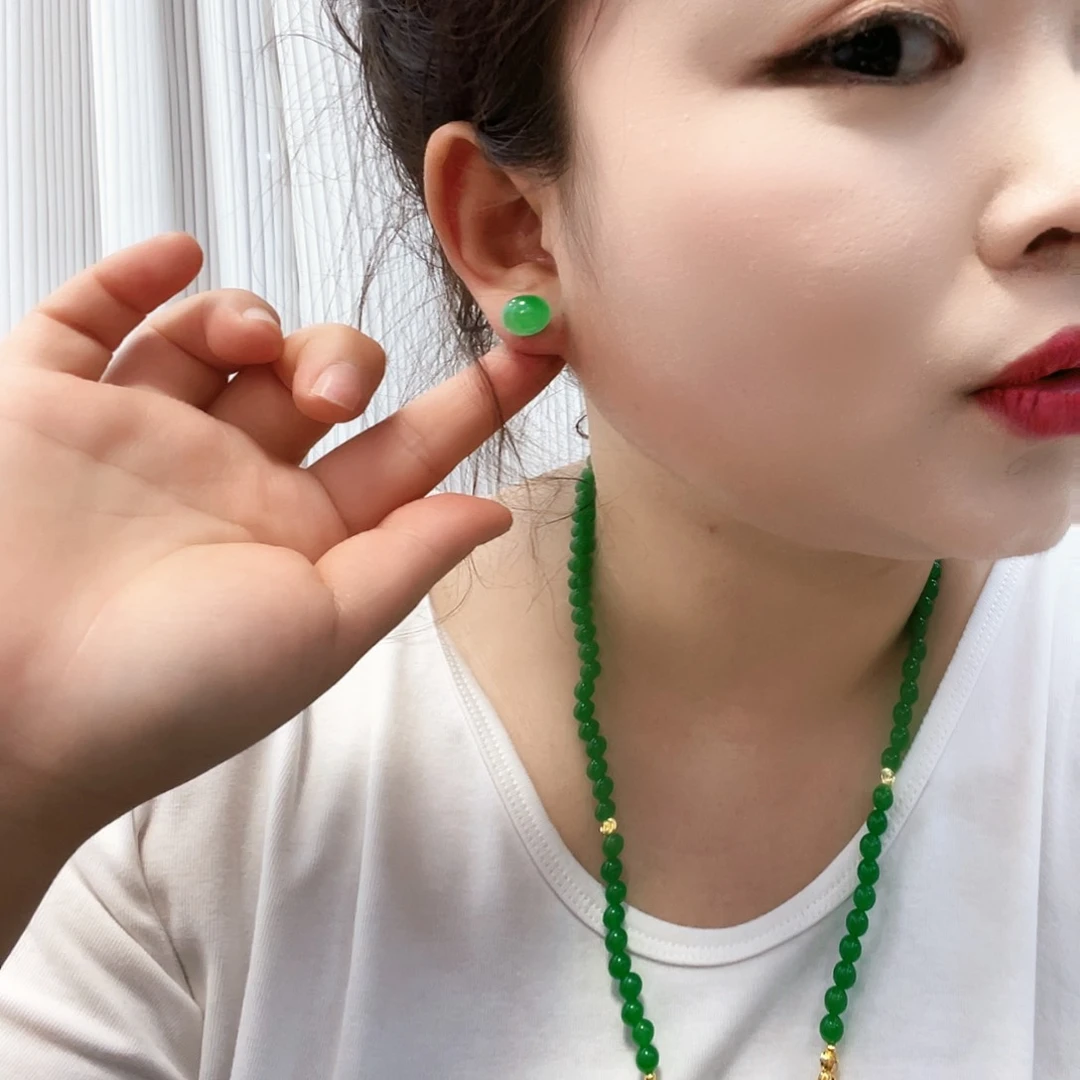 和田玉足银镶嵌耳饰耳钩