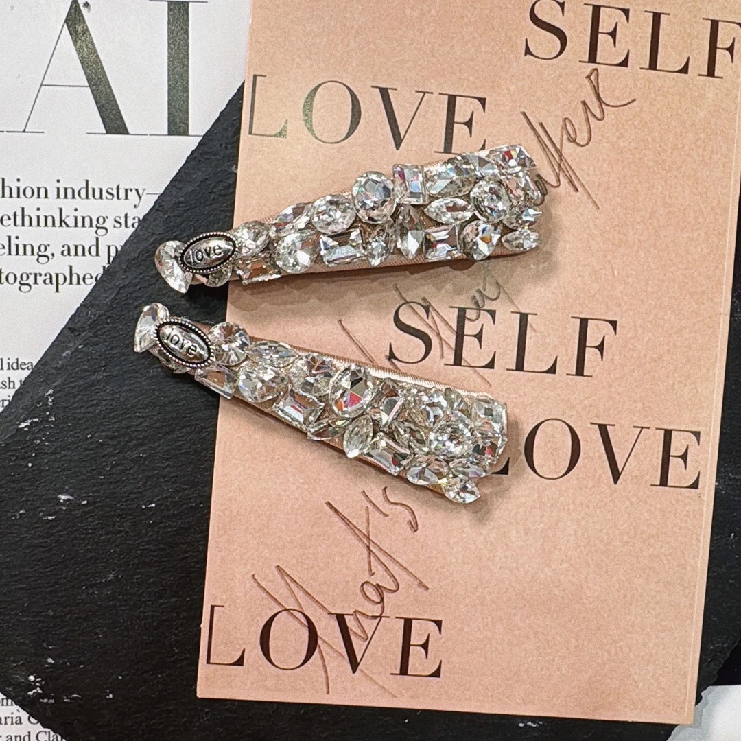 边夹女奢华日韩卡通风千金风发夹网红薄雾少女风满钻bb夹香槟色