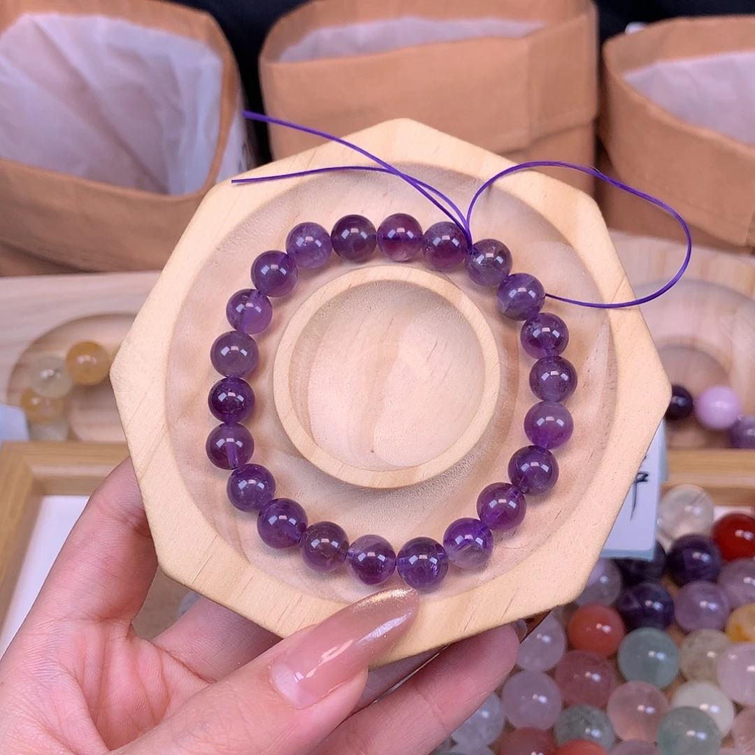 银S925镶嵌手链水晶8m乌拉圭紫水素串