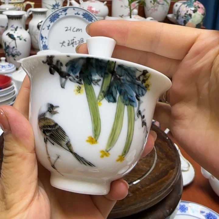 醴陵高温瓷作品两才盖碗