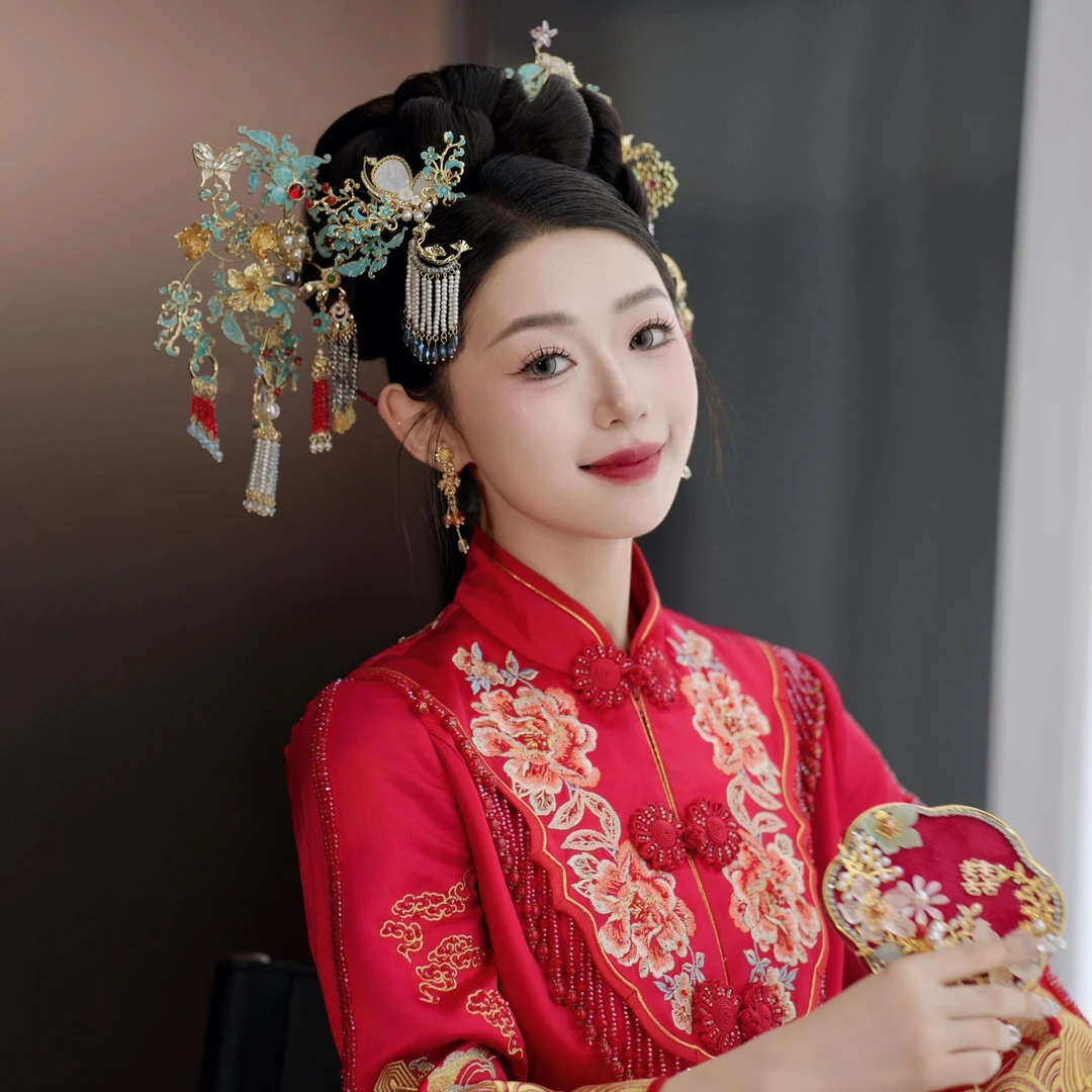 欧姿新娘饰品新款红蓝撞色古风发簪秀禾头饰11000