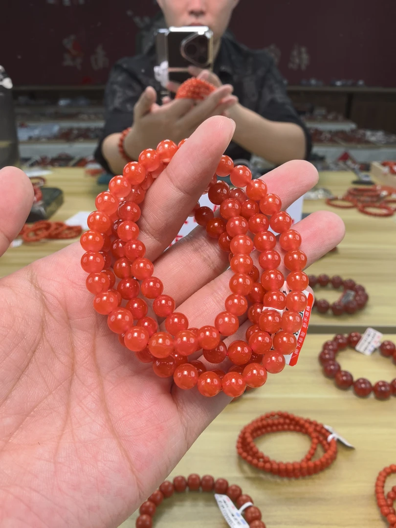 【小刘南红】保山南红滴水洞圆珠珠链 7mm+ 多样性发货