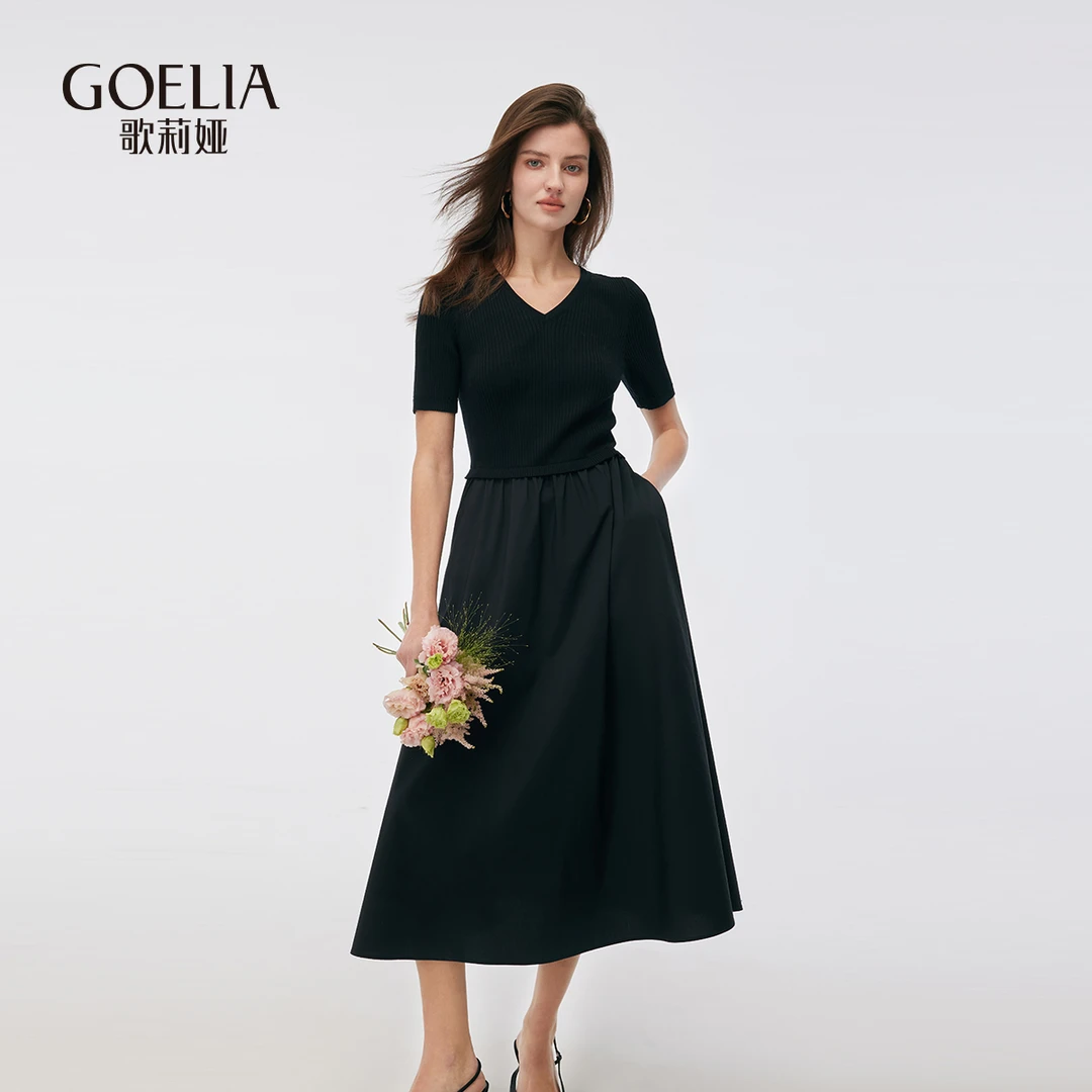 【商场同款新品】歌莉娅连衣裙春季新品天丝拼接连衣裙1E3L4G220