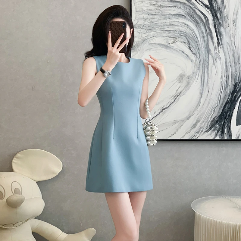 夏季高级感无袖连衣裙女2025年新款气质法式小个子简约短款A字裙