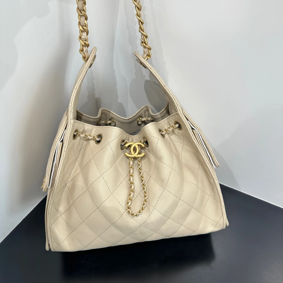 全新未使用 Chanel/香奈儿 25S米色 奶茶色 25bag小号单肩hobo