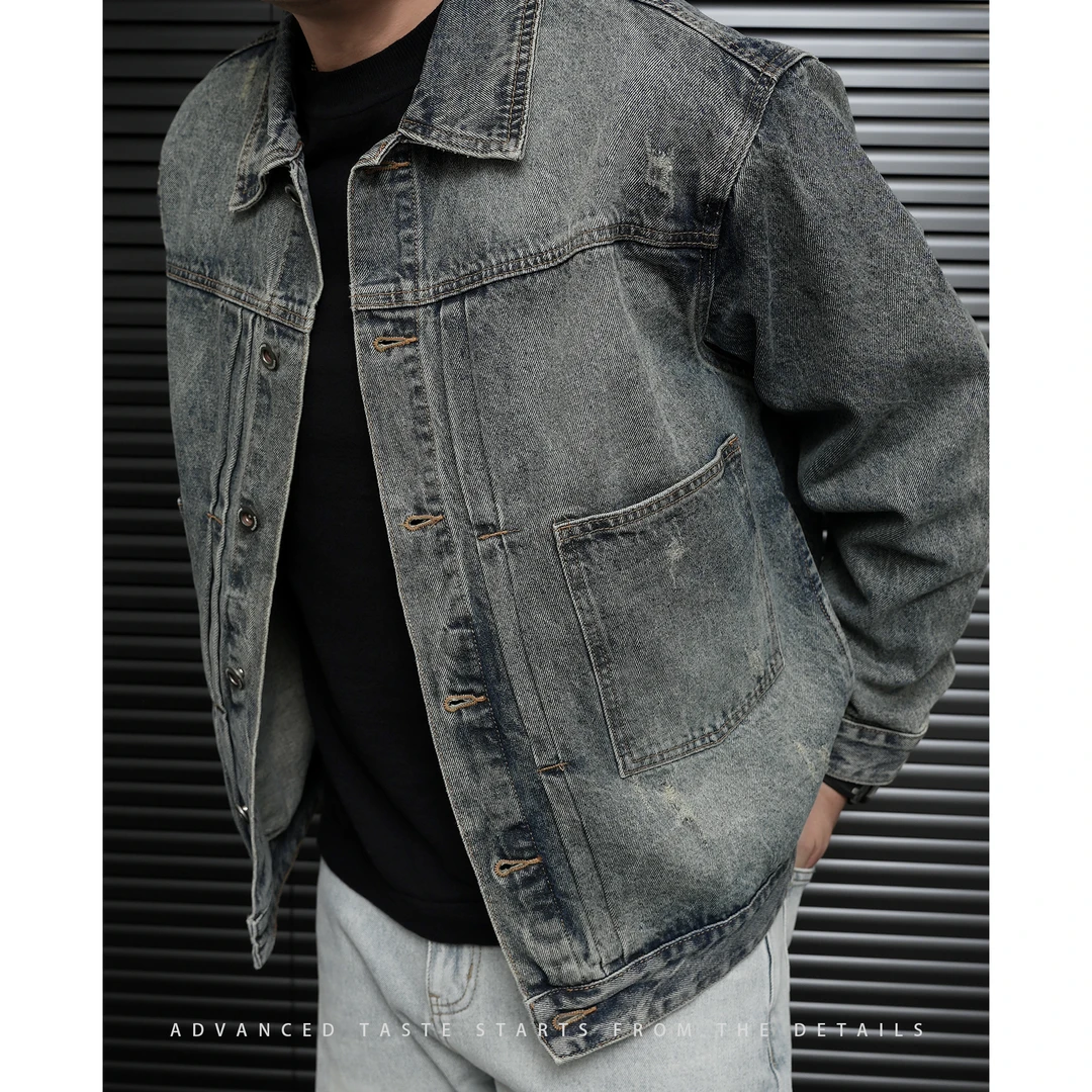 【大头叔叔】春季复古重磅做旧水洗工装牛仔宽松休闲外套DDC3142