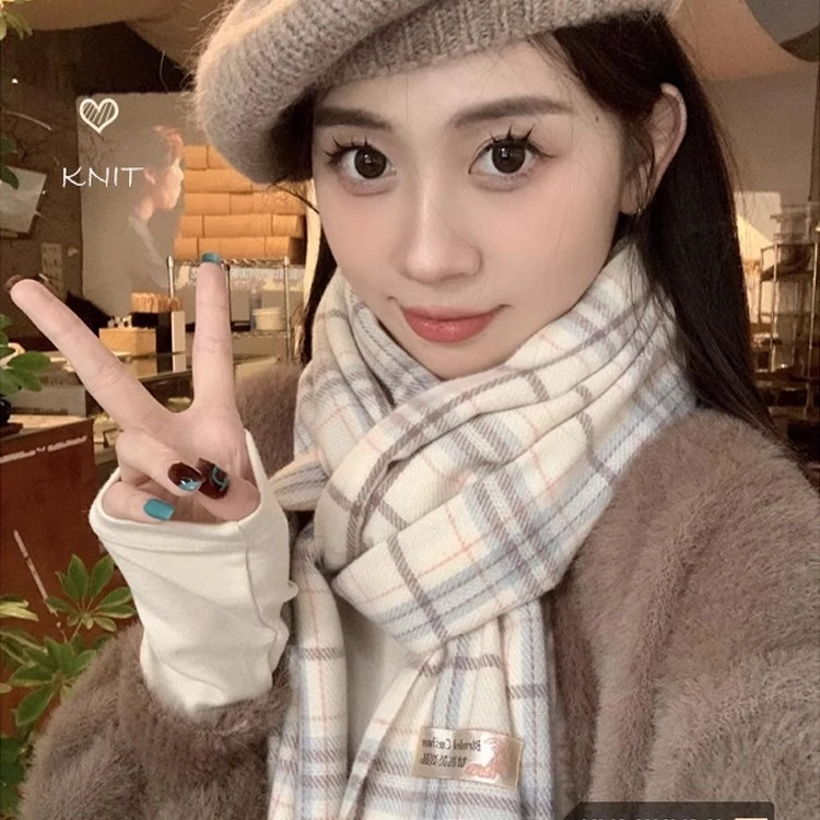 格子围巾女秋冬季2025新款高级感仿羊绒百搭加厚围脖护颈保暖批发