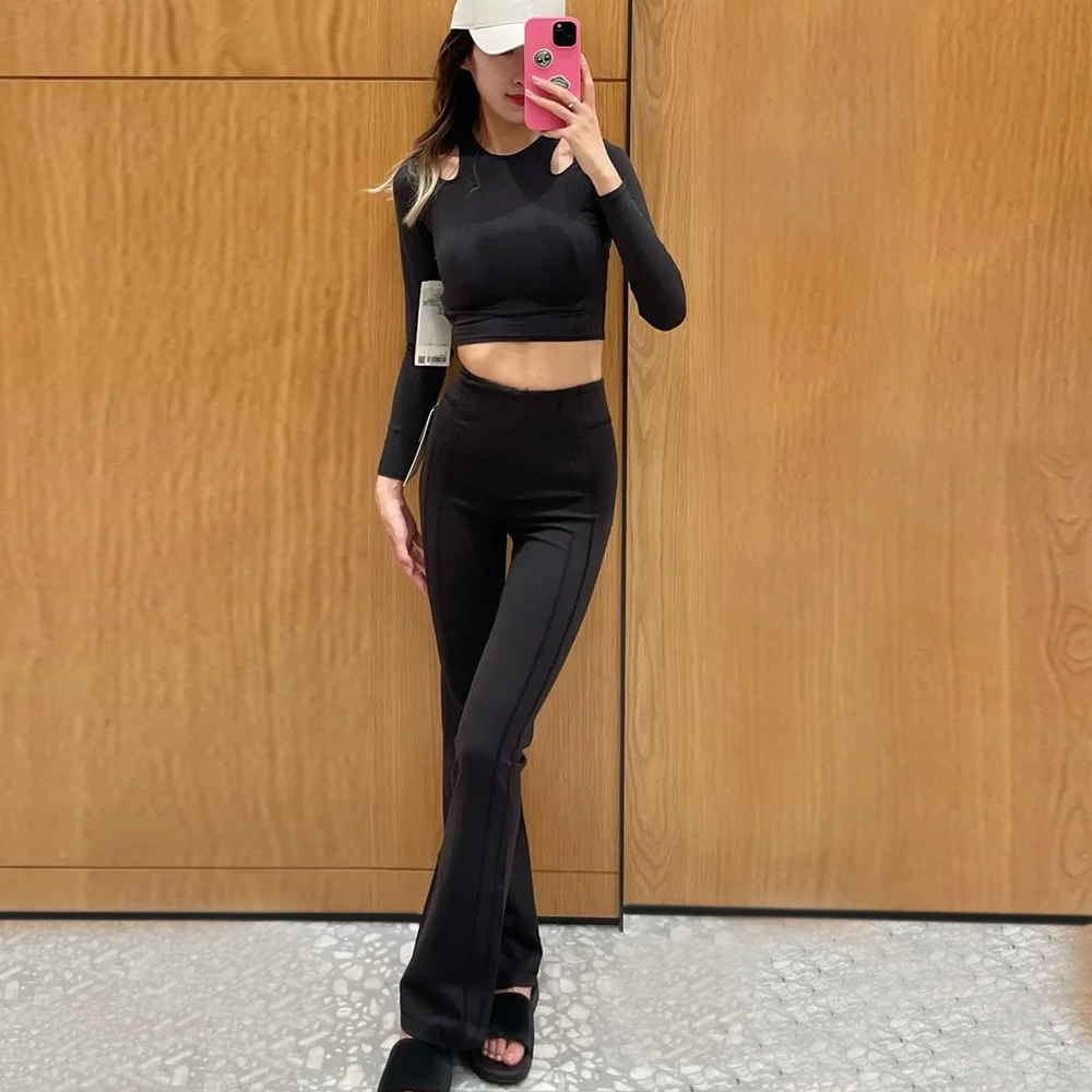 科技黑 显瘦百搭高腰提臀阔腿瑜伽裤 2977