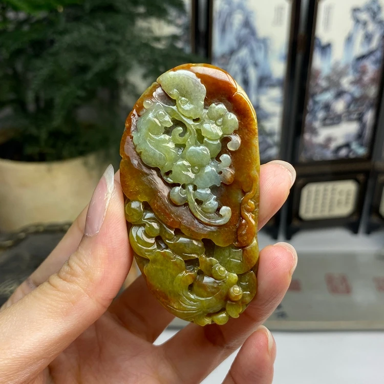 红黄翡锦上添花挂件 天然翡翠A货